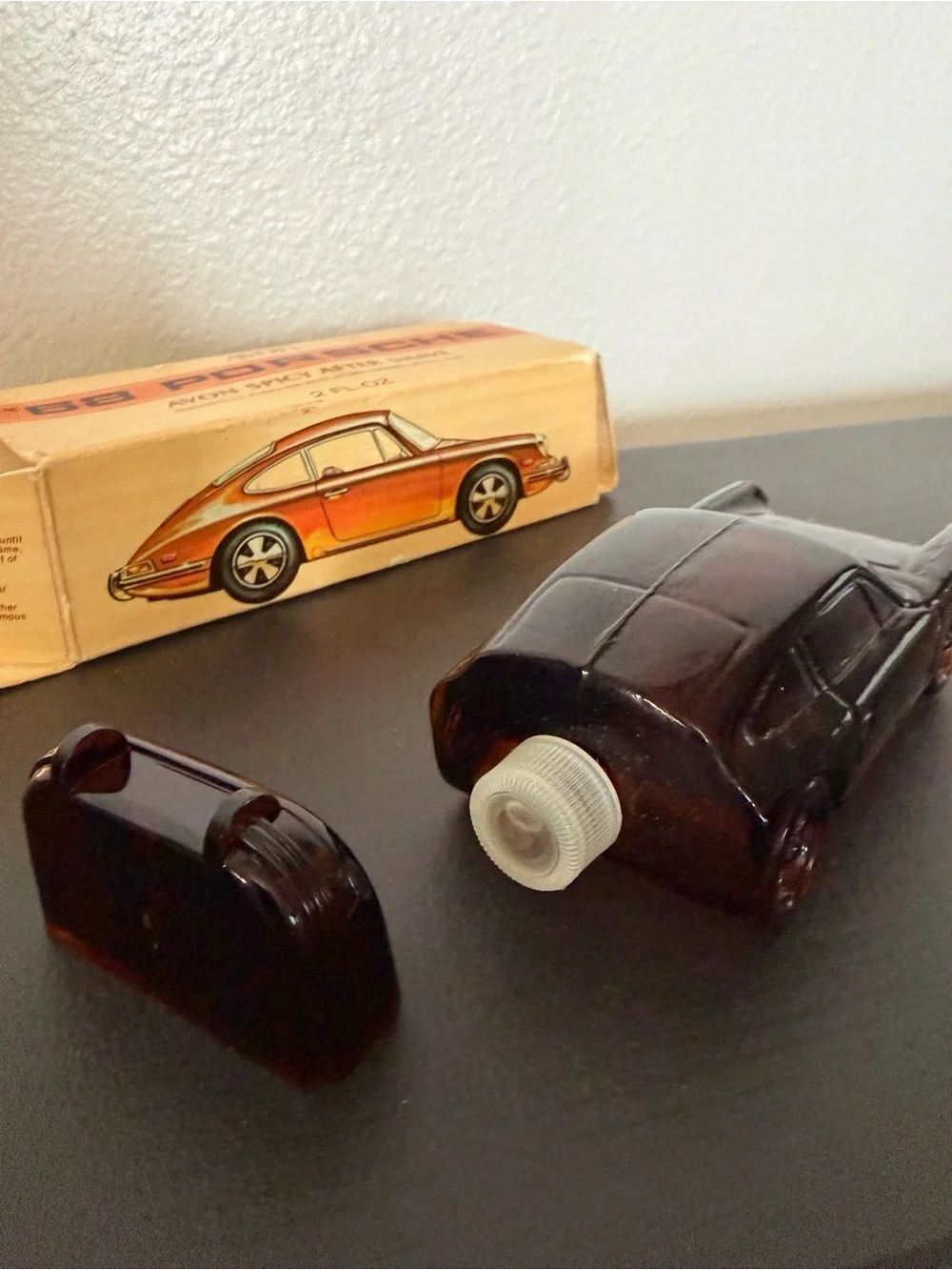 Vintage collectible Avon '68 Porsche Spicy After Shave - Orange and Cream Box